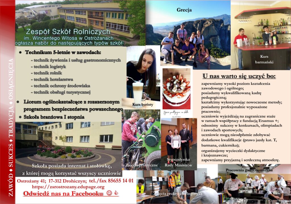 broszura informacyjna Zespołu Szkół Rolniczych w Ostrożanach